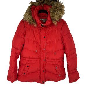 Kenneth Cole Reaction Jacket Red Quilted Warm Faux Fur Puffer Winter Kids Size L